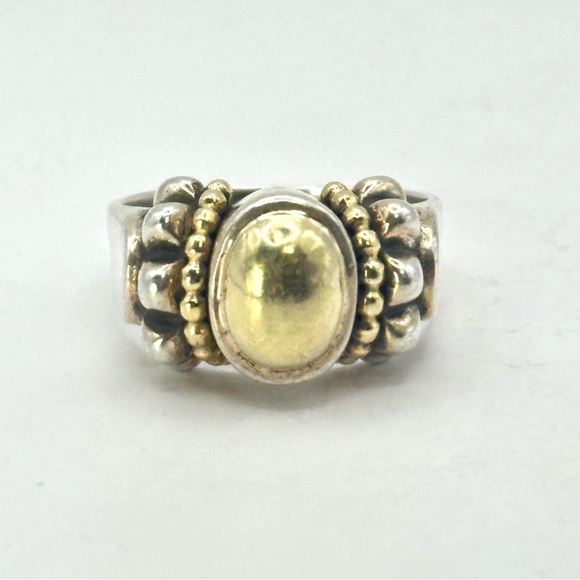 Lagos Vintage Caviar Sterling Silvef & 18 KT Gold Dome Ring Size 7 - Picture 2 of 12
